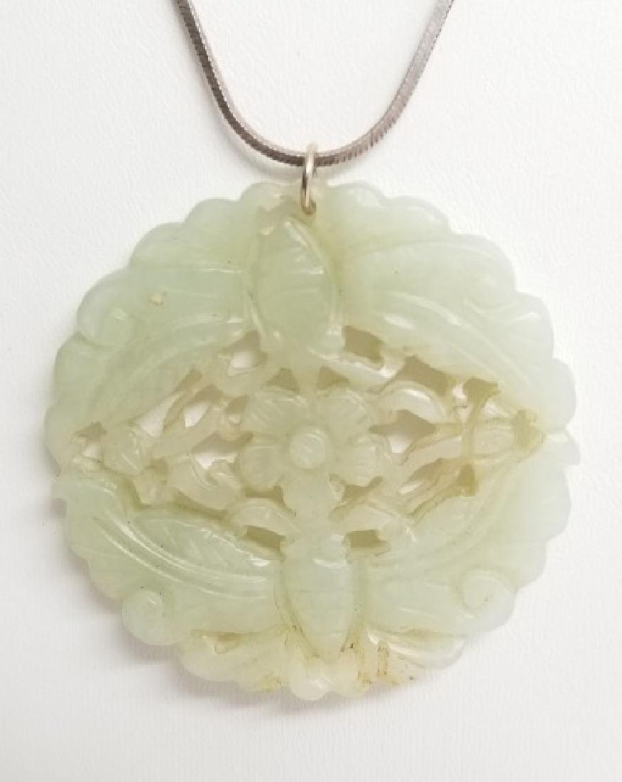 Vintage Carved Chinese Jade Disc Sterling Necklace (1 of 6)