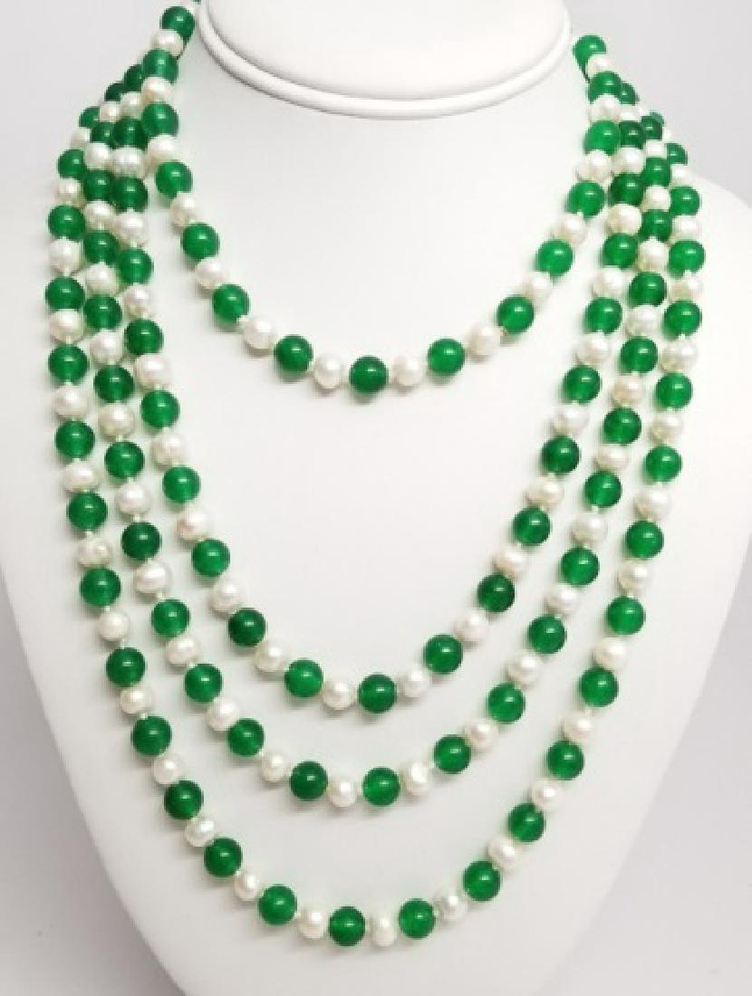 Handmade 80 Inch Chinese Jade & Pearl Necklace (1 of 5)