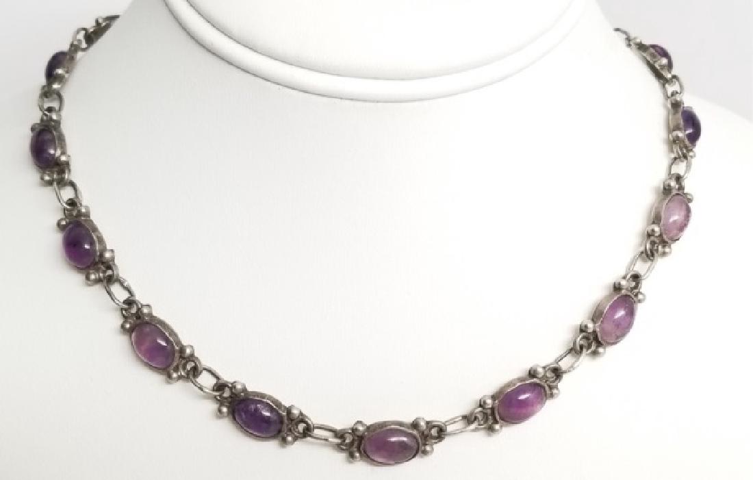 Vintage Sterling Silver Amethyst Mexican Necklace (1 of 6)