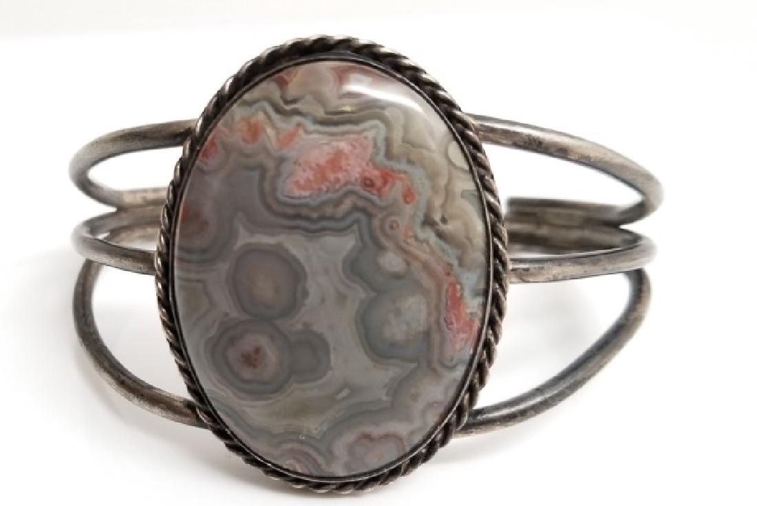 Vintage Native American Sterling Moss Agate Cuff (1 of 6)