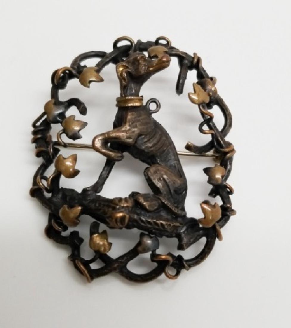 Antique 19th C Victorian Bronze Figural Dog Brooch (1 of 5)