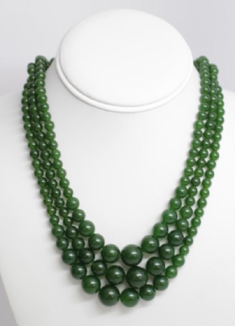 Suite of Three Green Jade Graduated Bead Necklaces (1 of 7)