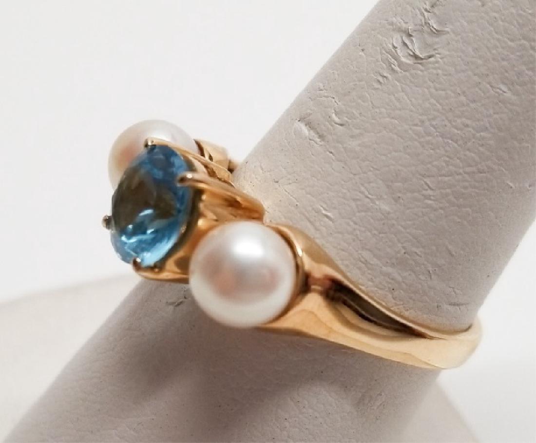 Estate 14kt Yellow Gold Blue Topaz & Pearl Ring (1 of 8)
