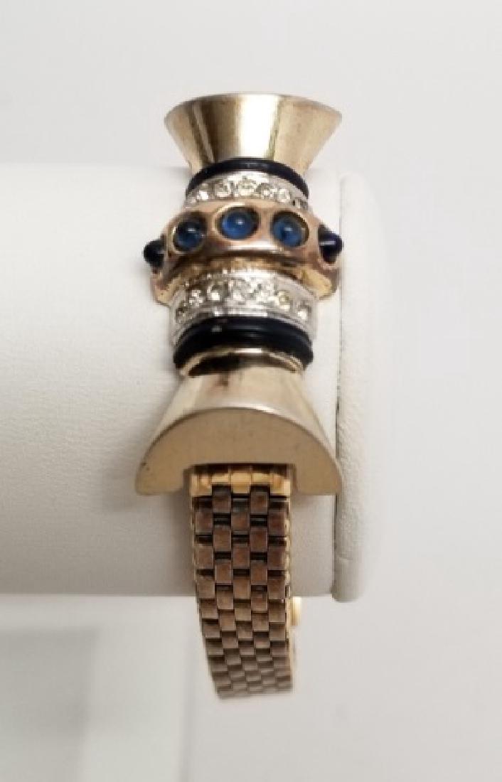 Vintage Kreisler Paste-Set Arch & Mesh Bracelet: Vintage Kreisler Paste-Set Arch bracelet with a flared tube and woven Mesh. Measures 6.75 inches.