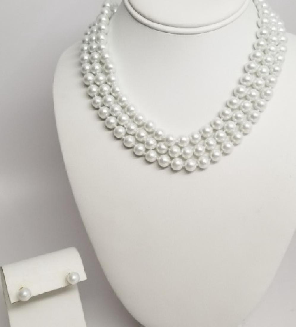 Three Akoya Style Pearl Necklaces & Earring Studs (1 of 10)