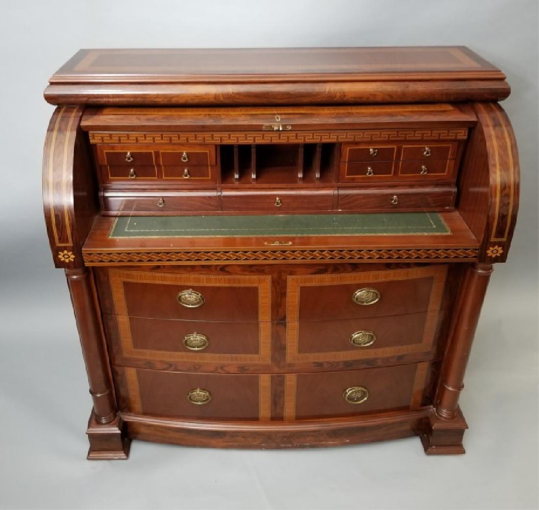 Neo Classical Marquetry Roll Top Desk w Leather (1 of 10)