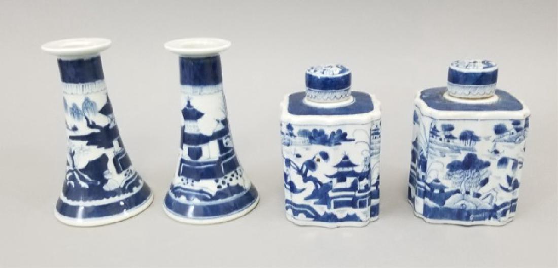 Chinese Canton Porcelain Tea Caddies & Candlestick (1 of 9)