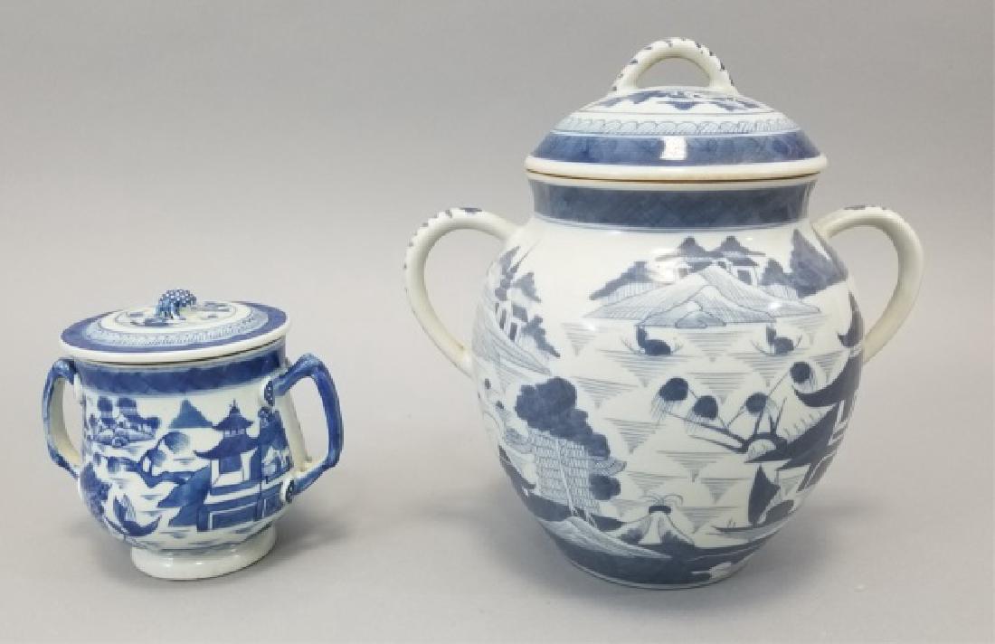 Two Chinese Canton Porcelain Blue & White Jars (1 of 9)