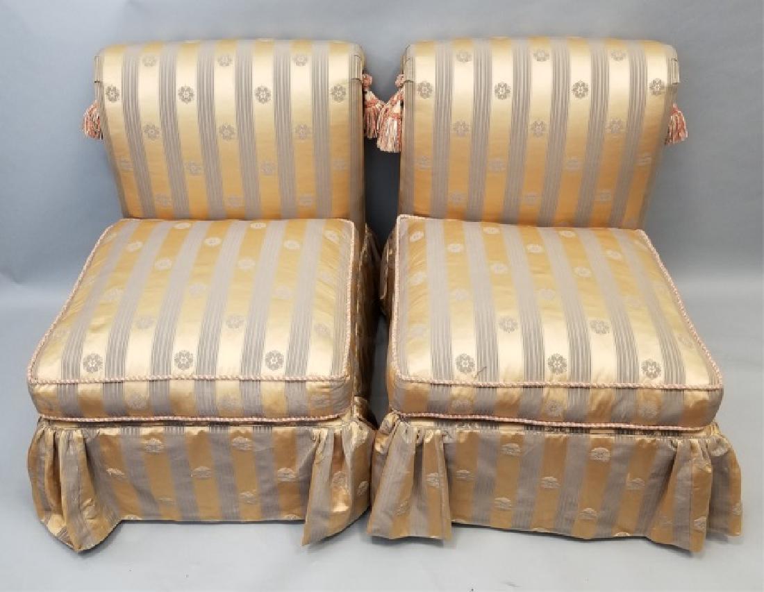 Pr Silk Upholstered Armless Boudoir Parlor Chairs (1 of 10)