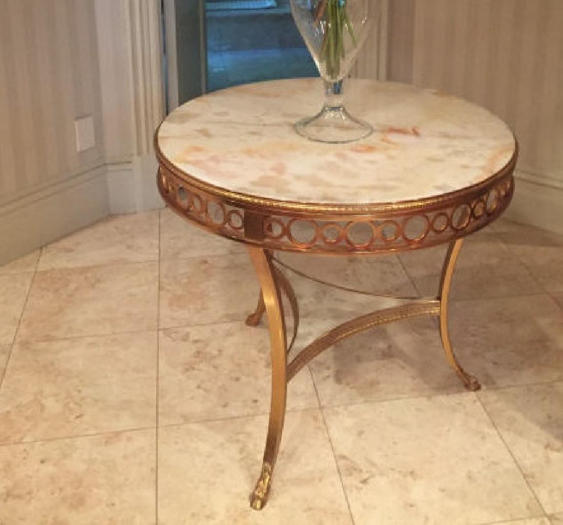 Onyx Topped Center Hall Round Gilt Metal Table (1 of 8)