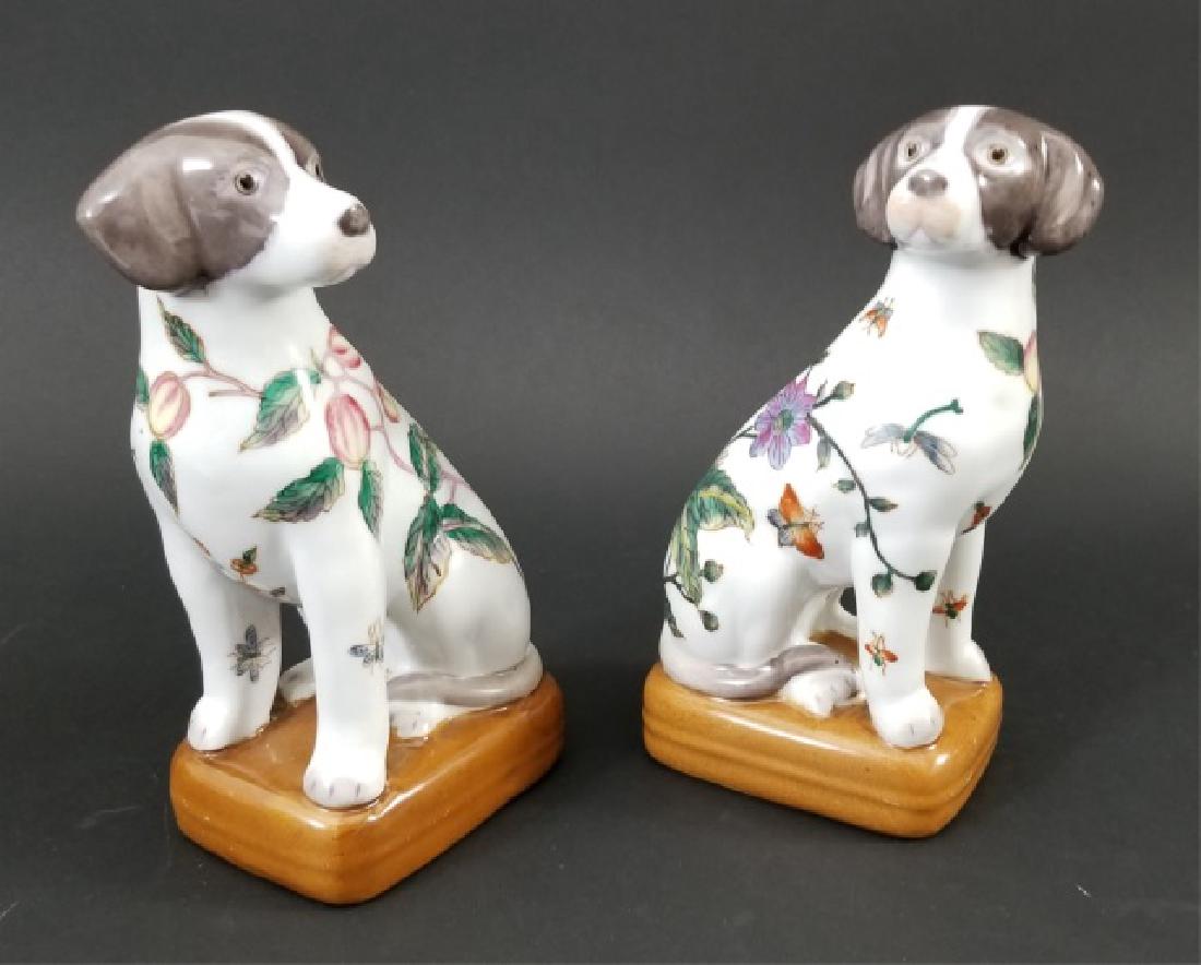 Pair Signed Chinese Floral Painted Hound Dogs (1 of 9)