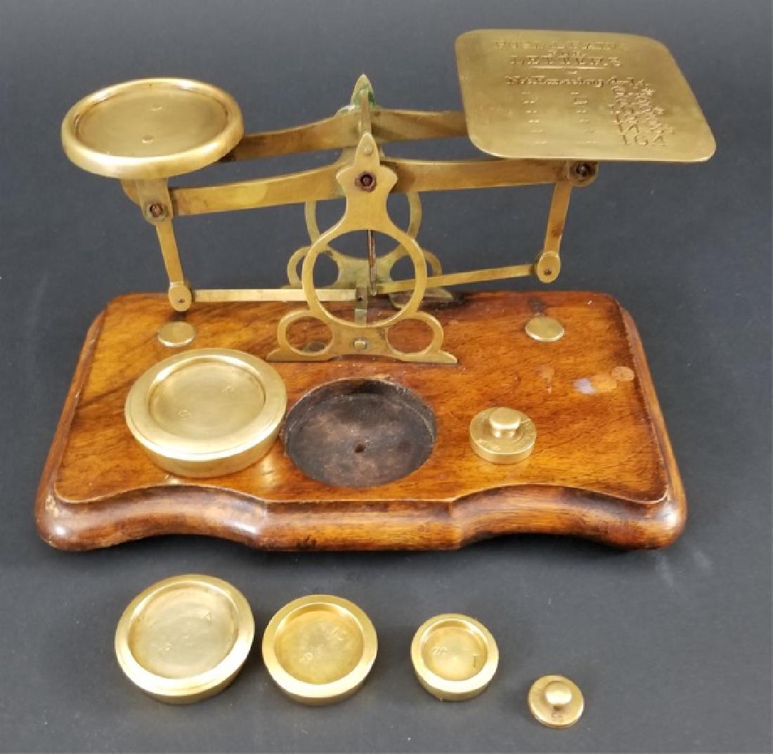 Antique Brass Postage Scale on Wooden Base (1 of 8)