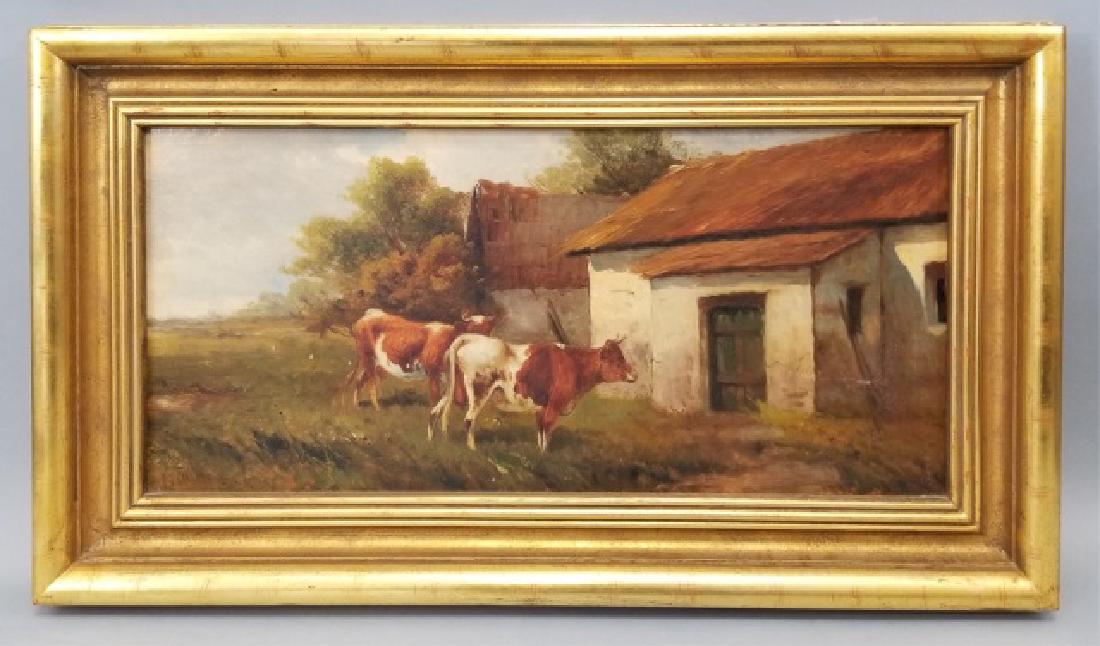 19C Swiss Signed Oil on Linen Painting Milk Cows (1 of 8)