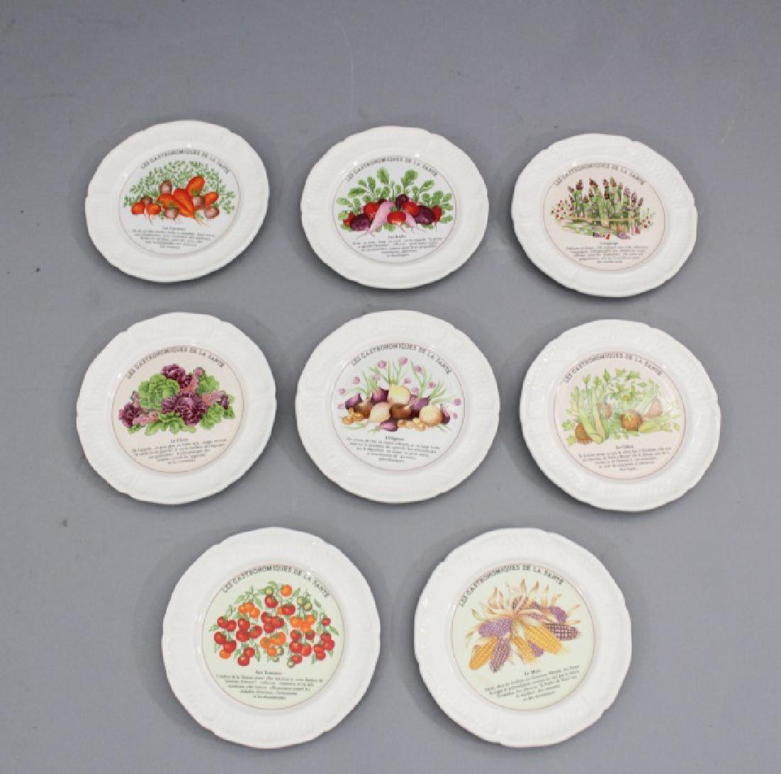 Set of 8 Vintage Porcelain French Vegetable Plates: Set of 8 Vintage Porcelain French Vegetable Motif Plates. Marked Gien France on backs. Each measures 6.25 inches in diameter.