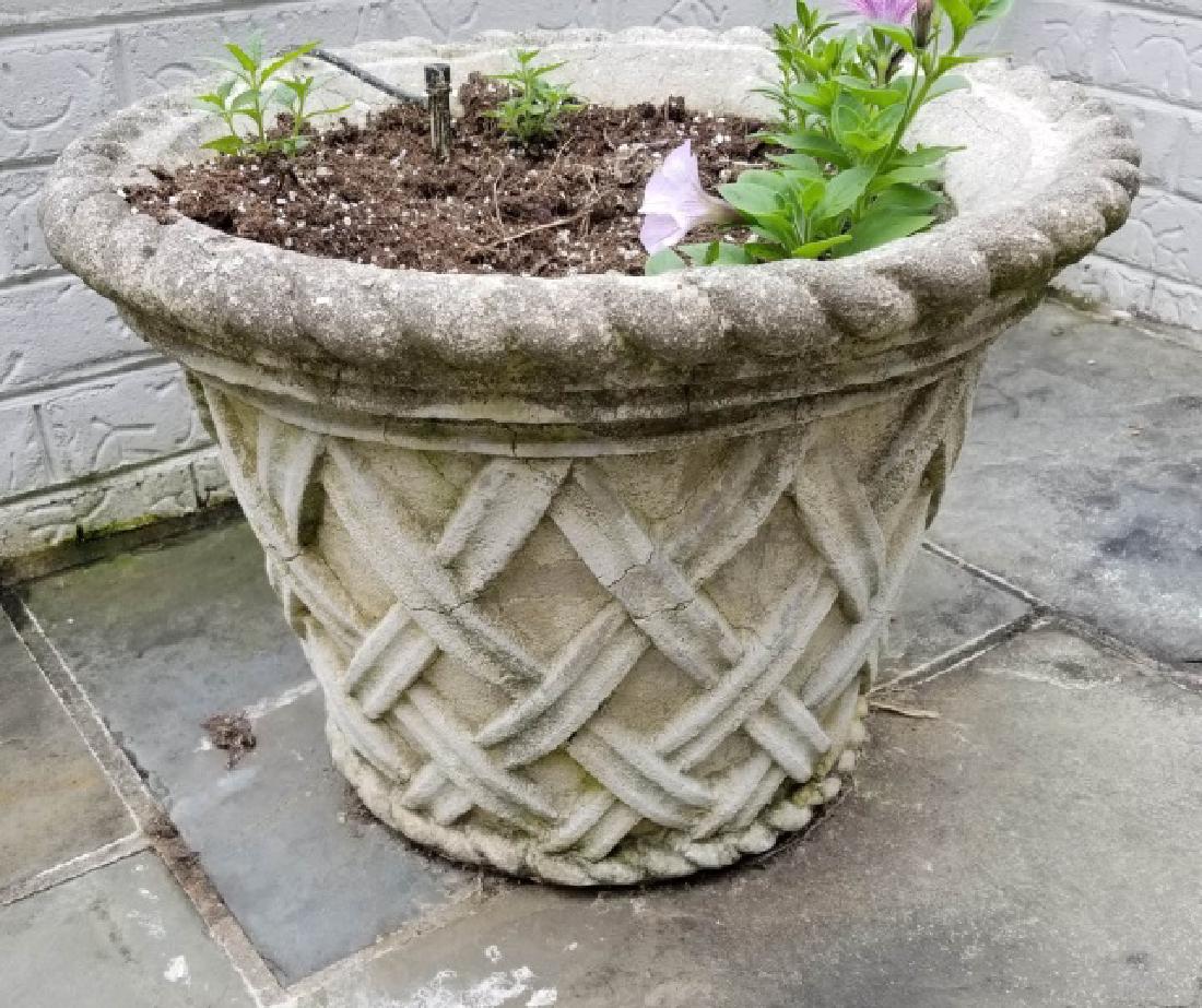 Pair Cast Stone Lattice Motif Garden Planter Pots (1 of 8)