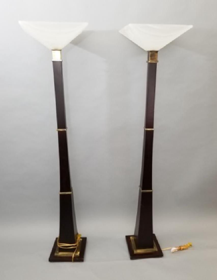 Pair Contemporary Modern Wooden Torchiere Lamps (1 of 7)