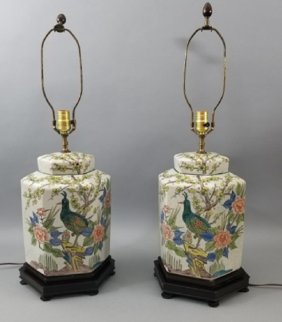 Pr Hexagonal Contemporary Chinese Jar Table Lamps (1 of 7)