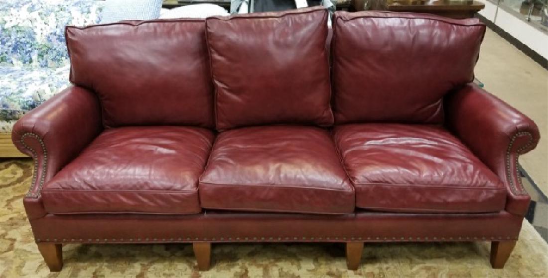 Contemporary Traditional Oxblood Red Leather Sofa (1 of 8)