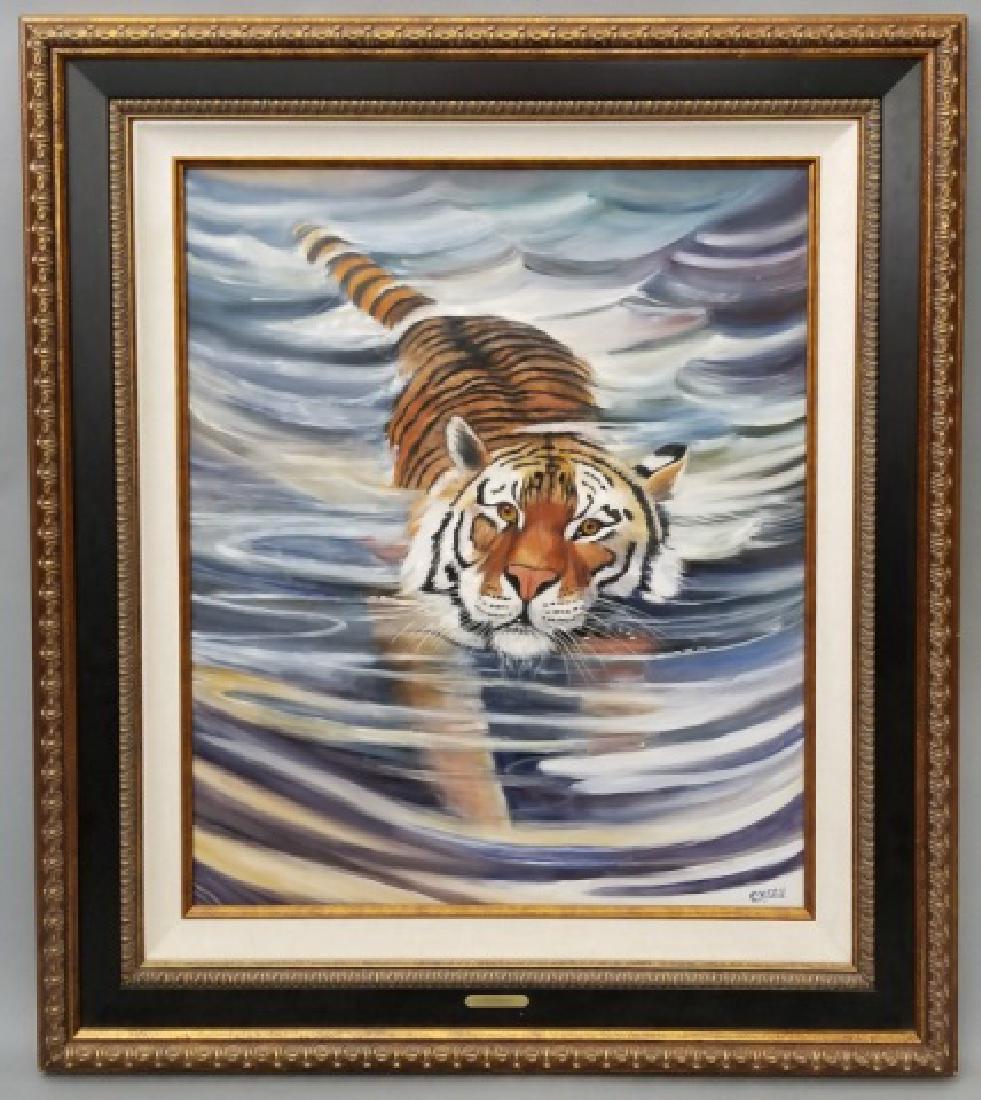 Oil on Canvas Swimming Tiger by Charlene Mitchell (1 of 9)