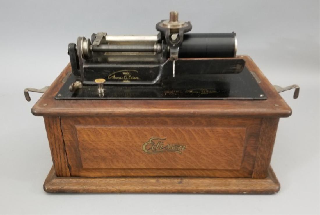 Edison Phonograph in Carved Wooden Case w Handle (1 of 7)