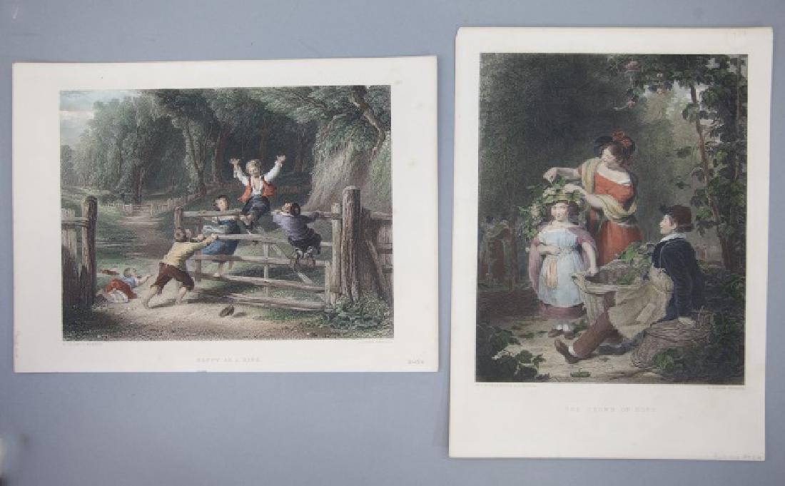 Pair Antique 19th C Colored Engraving by W Collins (1 of 9)