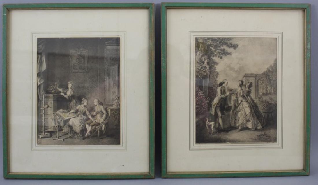 Pair Antique German Rococo Court Scene Prints (1 of 9)