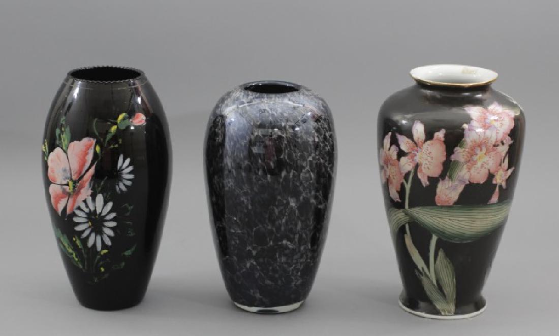 3 Black Glass & Porcelain Contemporary Vases (1 of 9)