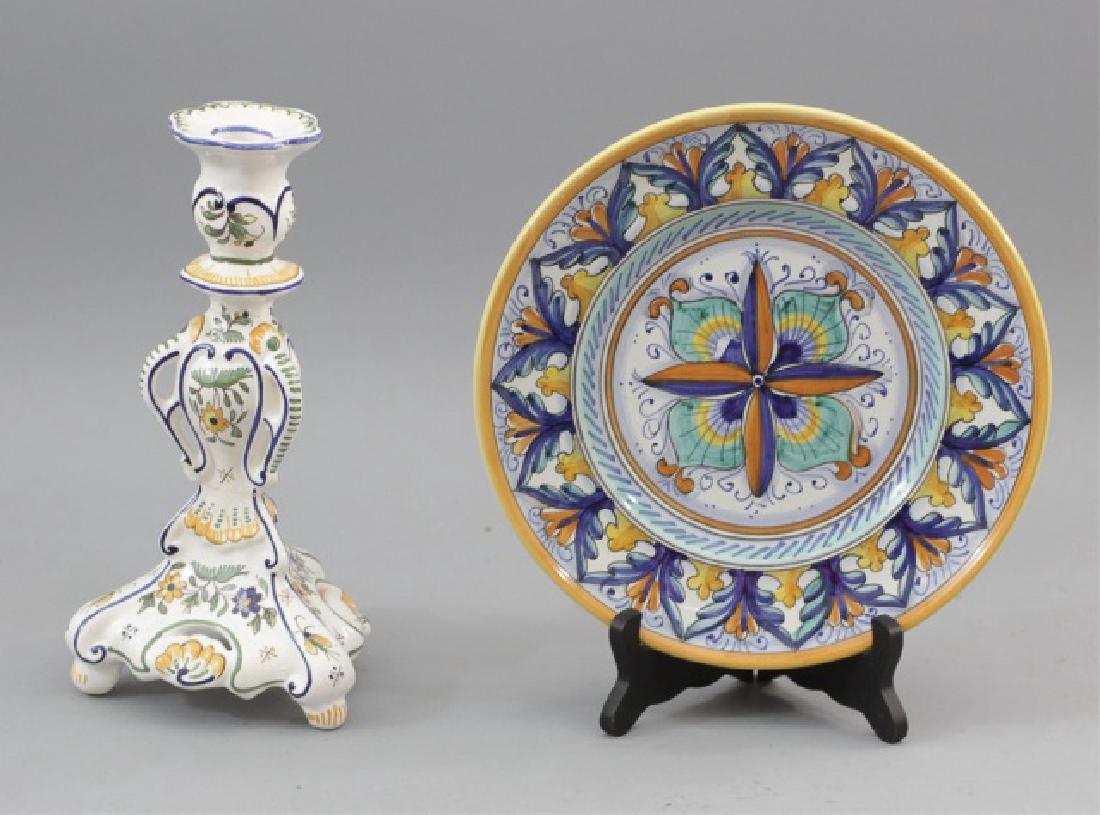 Majolica Italian Plate French Quimper Candlestick (1 of 10)