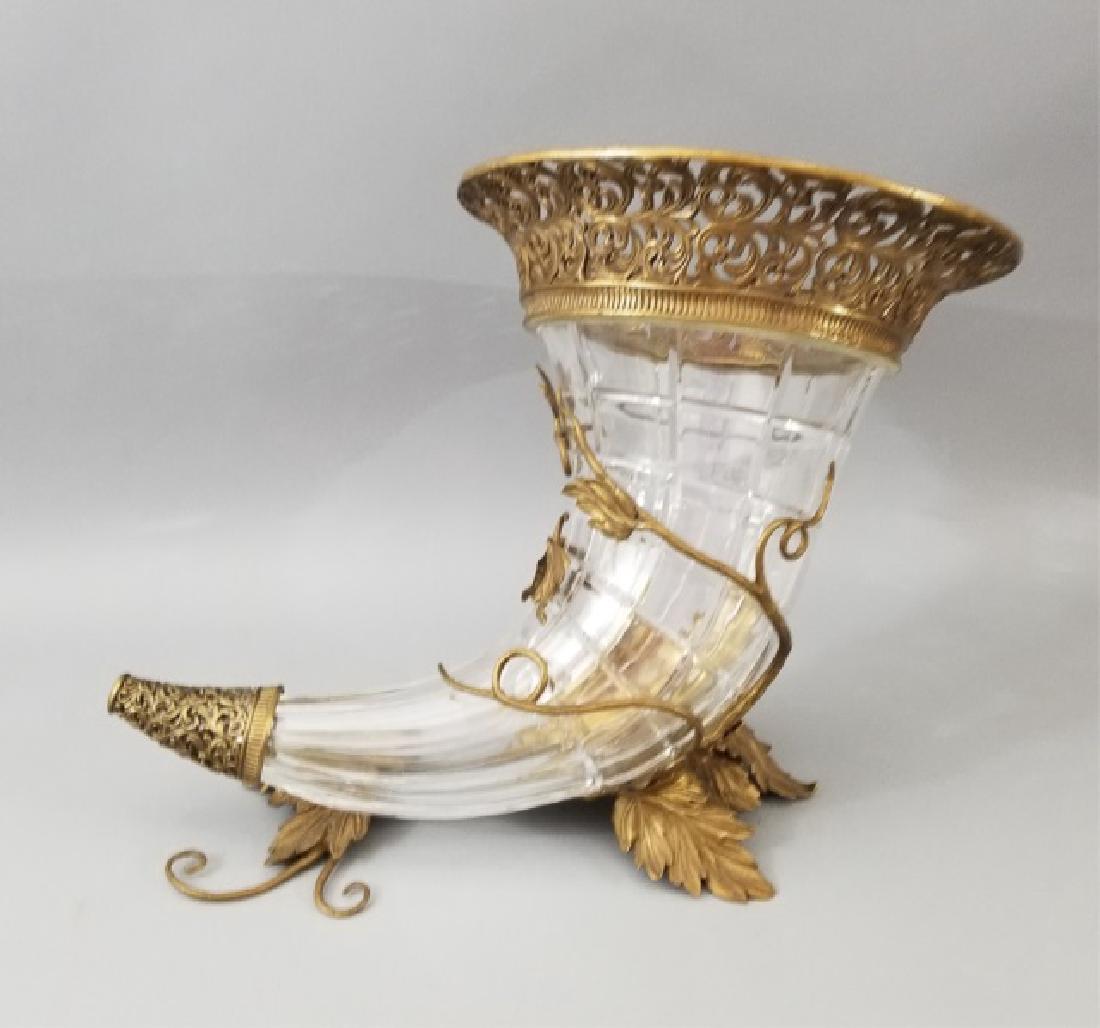 Large Glass & Bronze-Metal Tabletop Cornucopia (1 of 8)