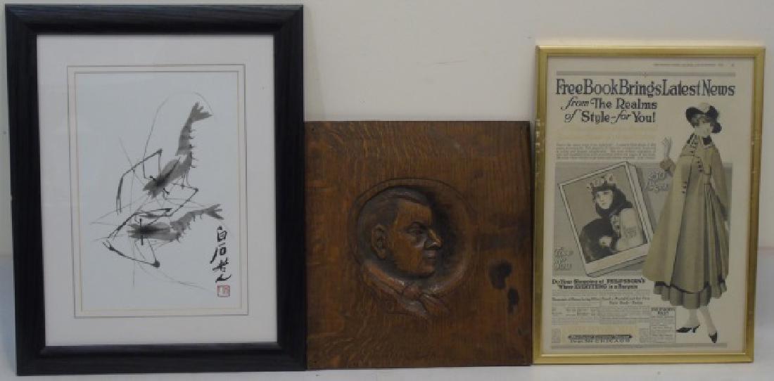 3 Items Framed Art Wood Plaque Chinese Print & Ad (1 of 4)