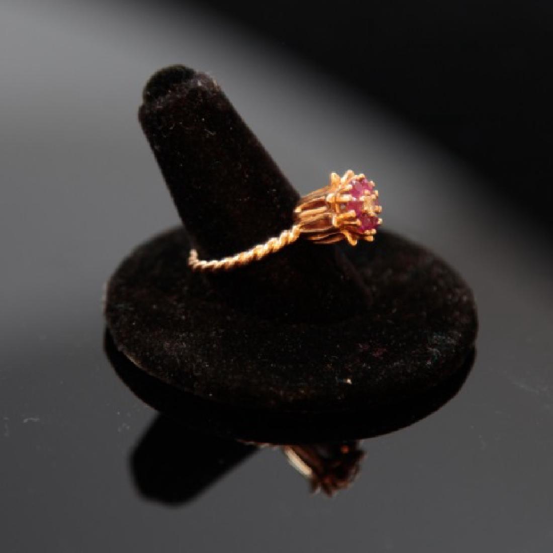 Estate 14kt Yellow Gold Ruby & Diamond Tulip Ring (1 of 3)