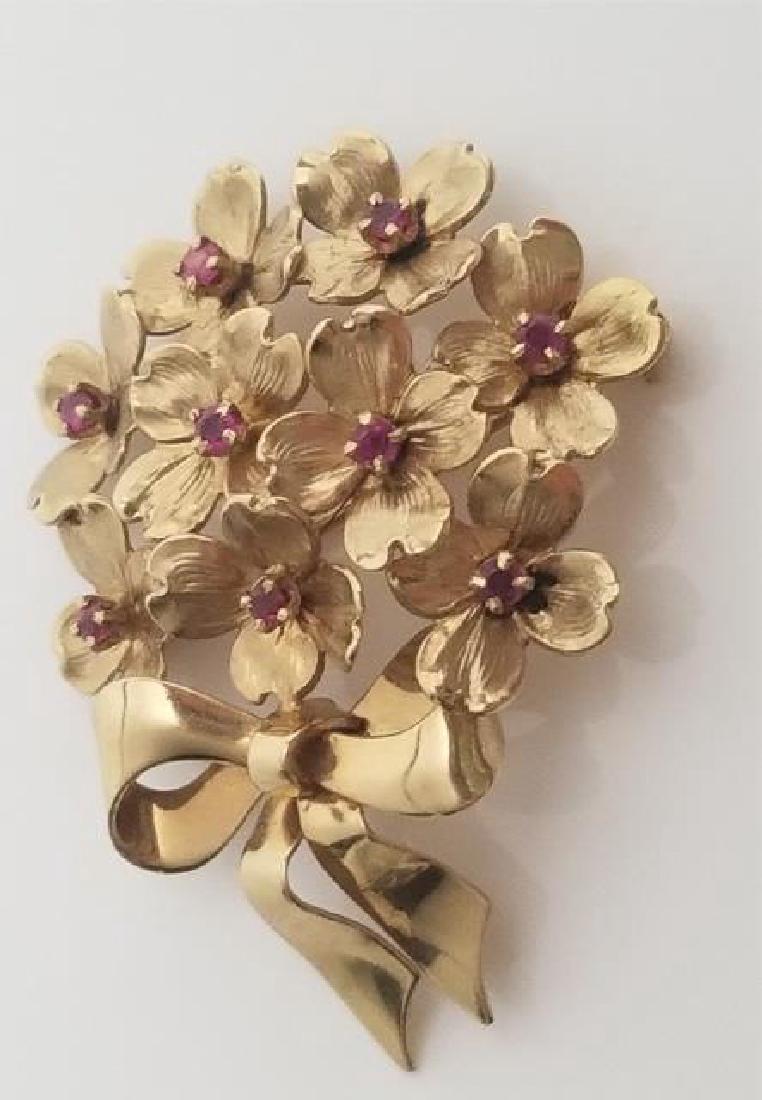 Estate 14kt Yellow Gold Ruby Floral Bouquet Brooch (1 of 7)