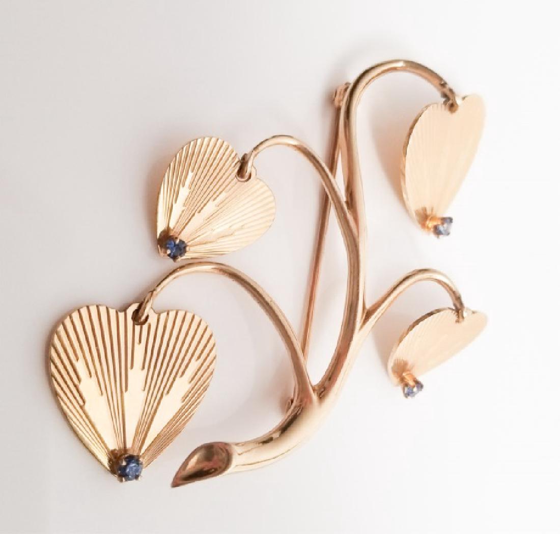 Estate Retro 14kt Yellow Gold & Sapphire Brooch (1 of 7)