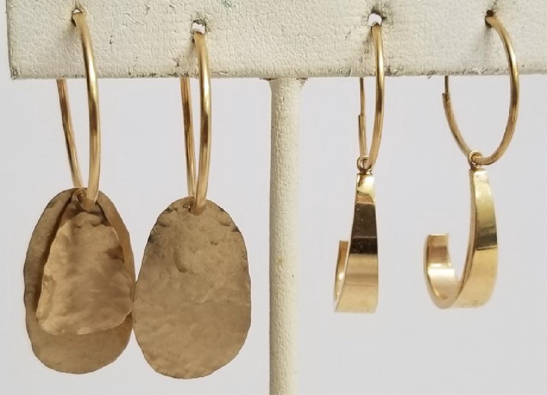 Two Pairs 14kt Gold Hoop Earrings w Pendants (1 of 7)