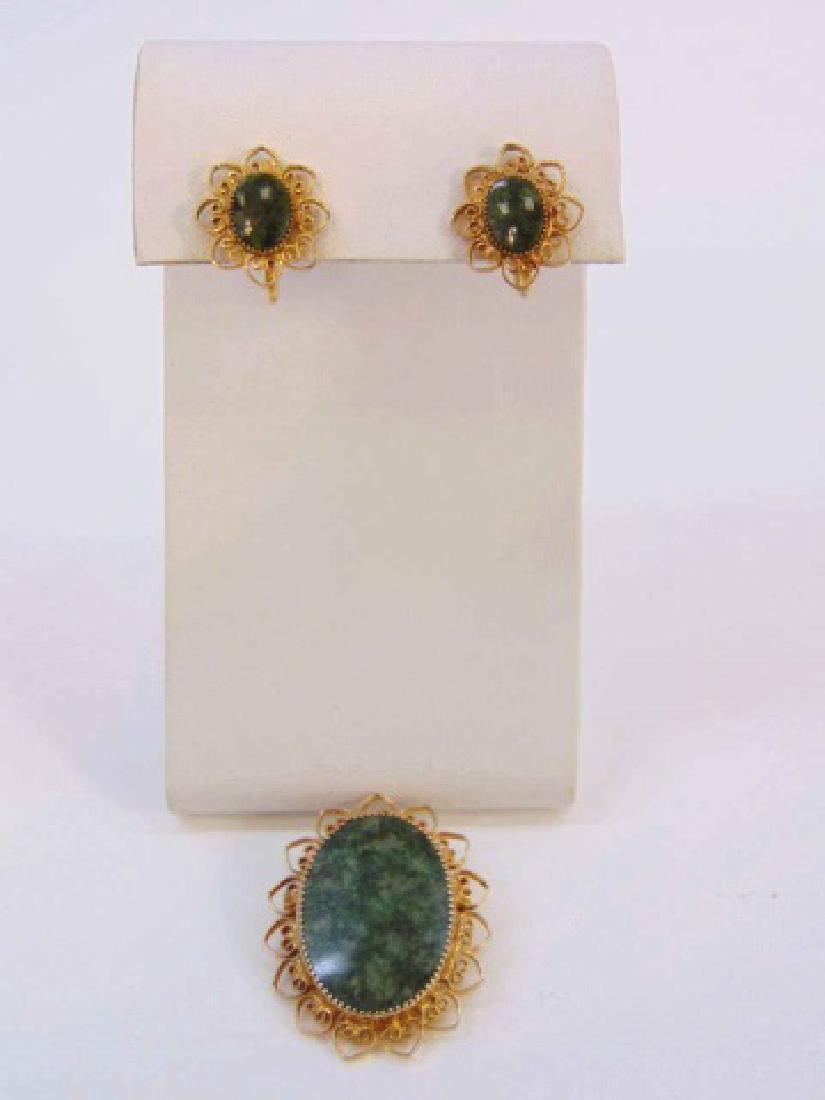 Estate Earring & Brooch Jade & Gold Filled Suite (1 of 4)