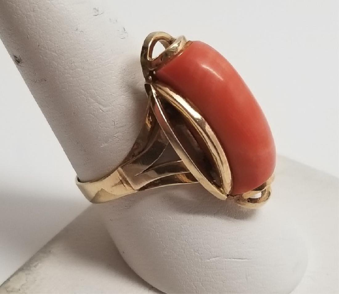 Estate Modernist 14kt Gold & Cabochon Coral Ring (1 of 8)