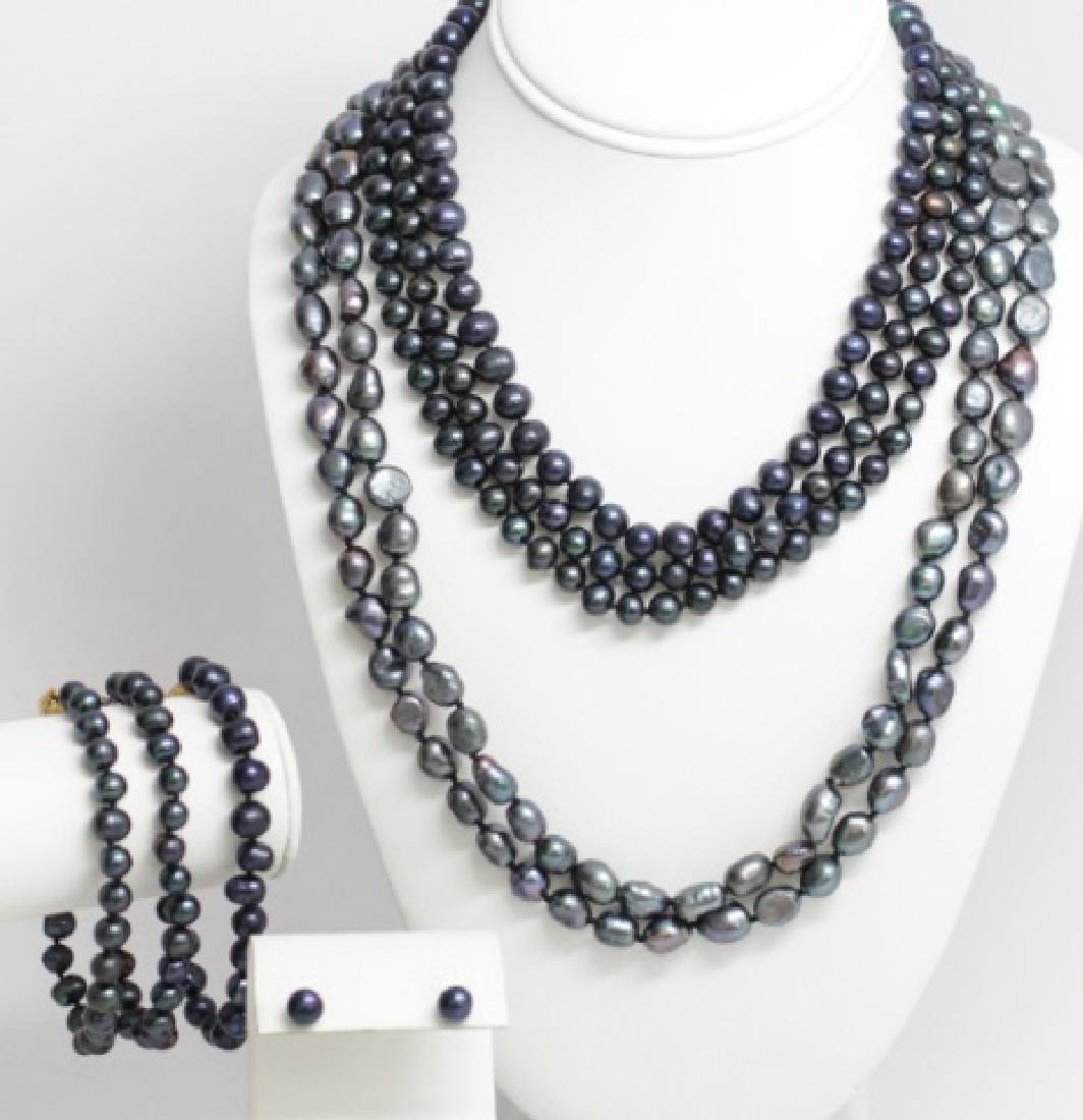 Tahitian Style Baroque Form Pearl Necklaces: Tahitian Style Baroque Form Pearl Necklaces. In various styles / colors. On hand knotted silk thread with gold and silver tone clasps.