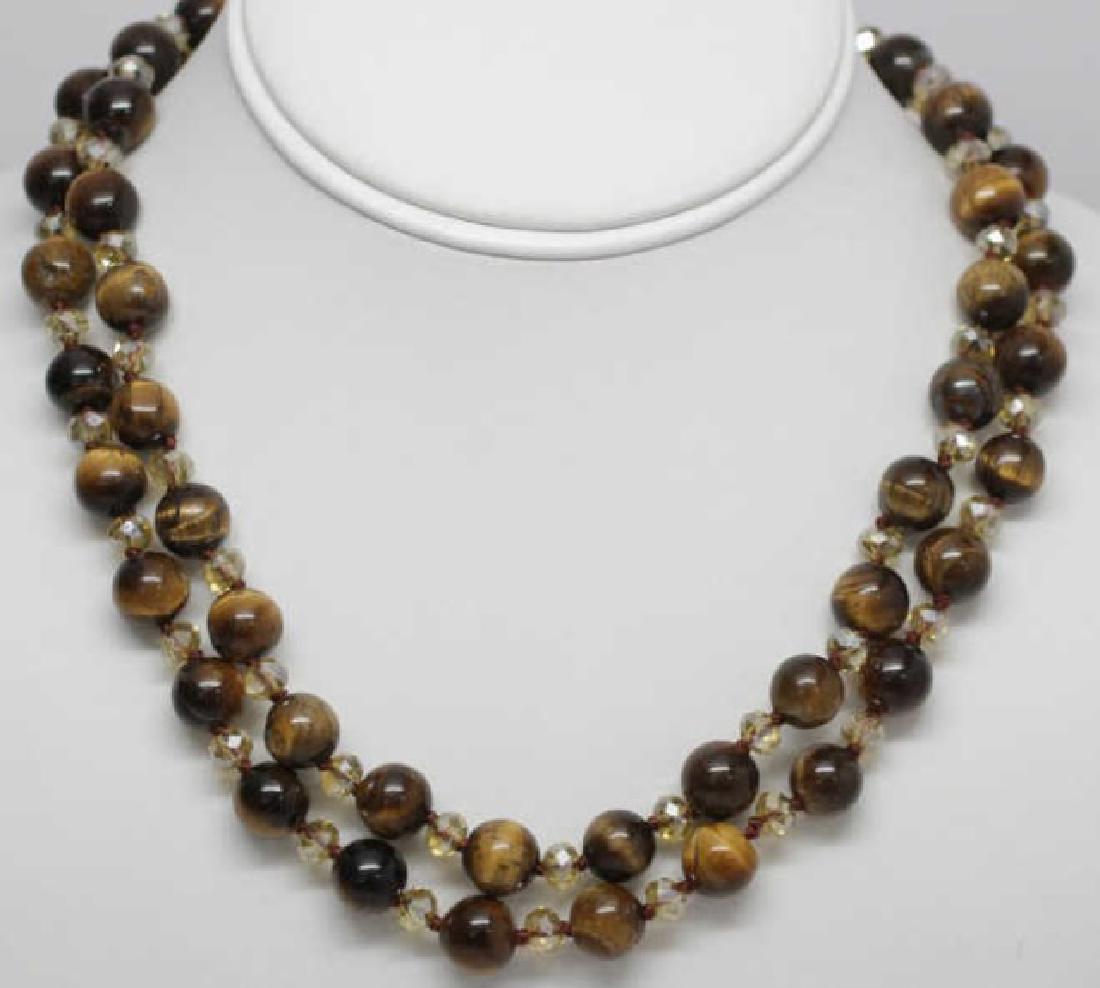 Pair Tigers Eye & Faceted Crystal Necklace Strands (1 of 5)