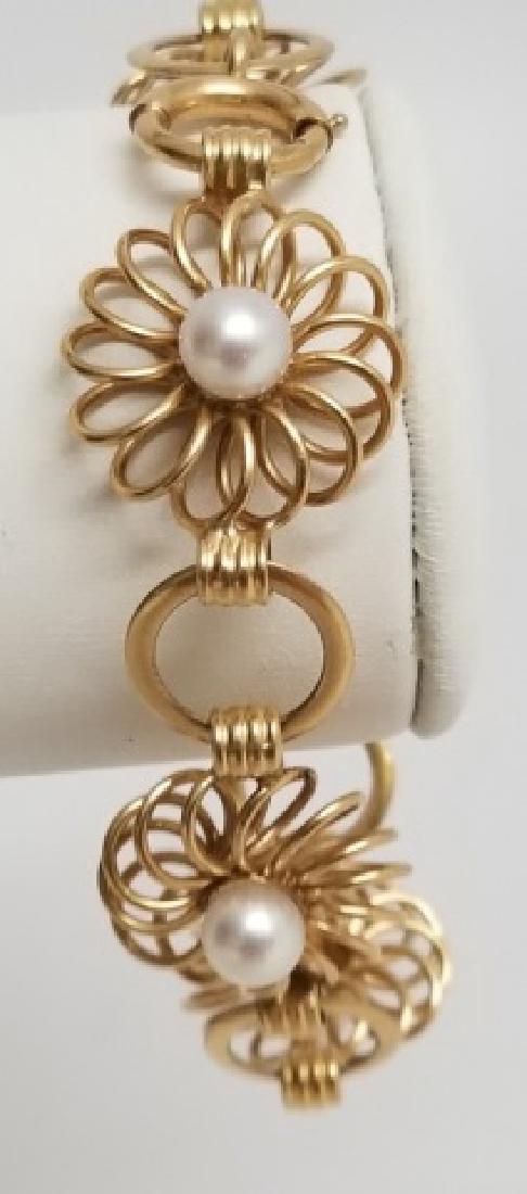 Retro Flower Design 14kt Gold & Pearl Bracelet (1 of 8)