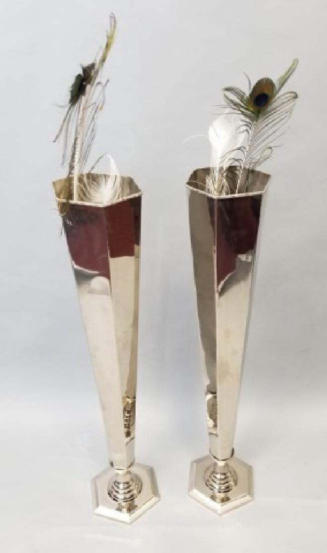 2 Large Scale Silver Plate Wedding Trumpet Vases (1 of 4)