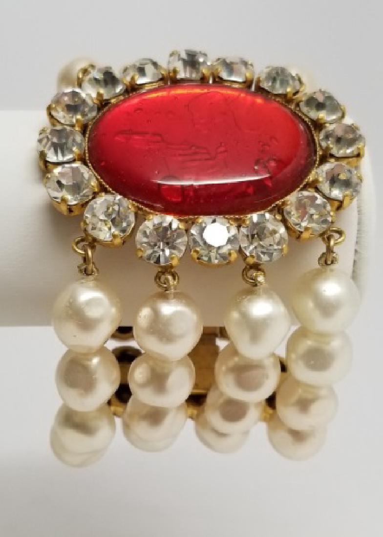 European Ruby Red Art Glass & Pearl Bracelet (1 of 10)