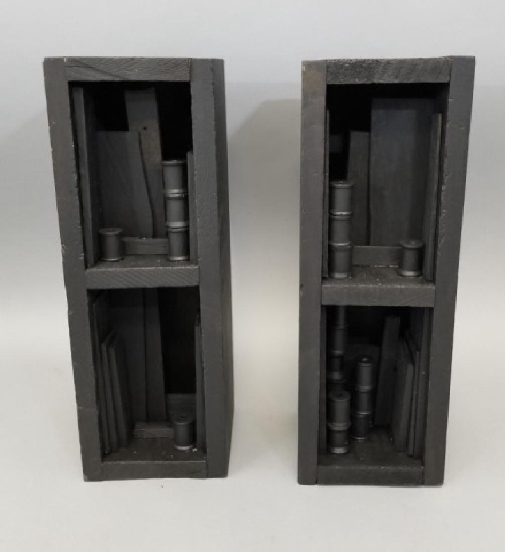 Pair Black Monochrome Modern Art Wood Sculptures (1 of 9)