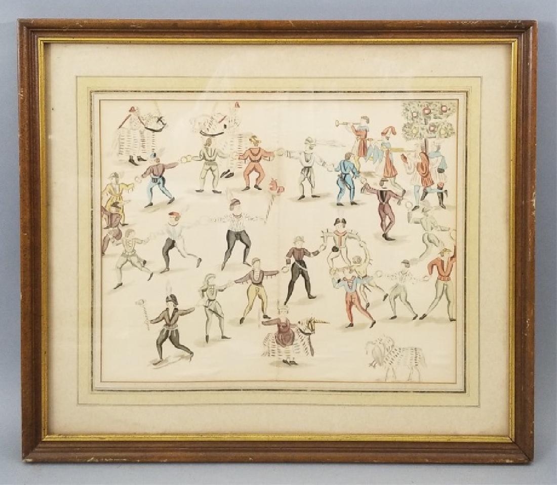 Antique Multi-Media Painting of Medieval Festivity (1 of 9)