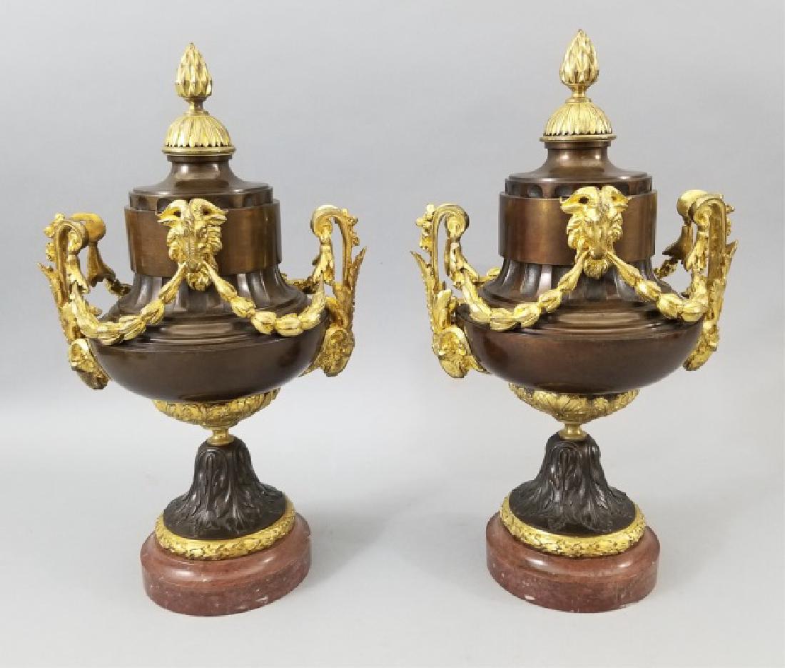 Pair Antique 19th C Patinated & Gilt Bronze Urns (1 of 9)