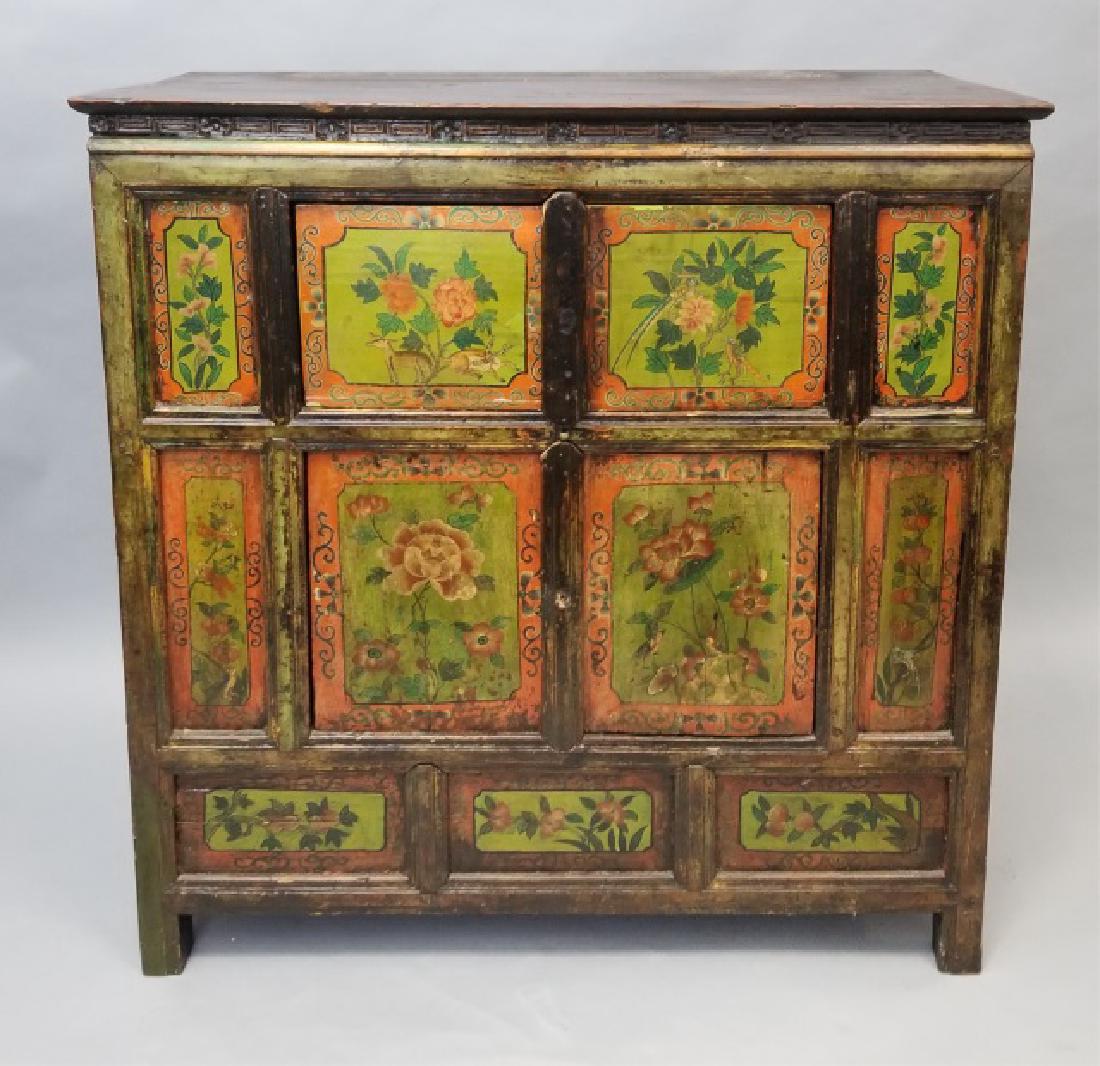 Antique Finish Hand Painted Asian Console Cabinet (1 of 8)