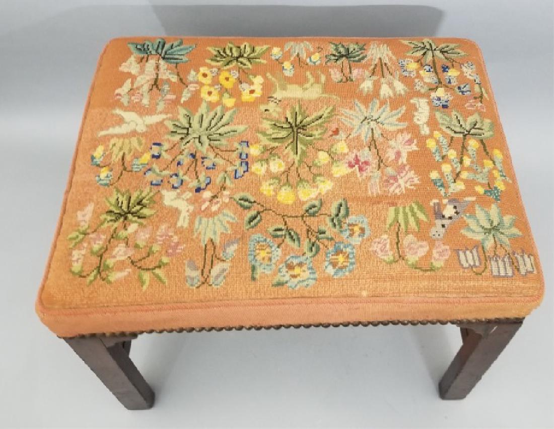 Antique Needlepoint Stool with Nail Head Trim (1 of 4)