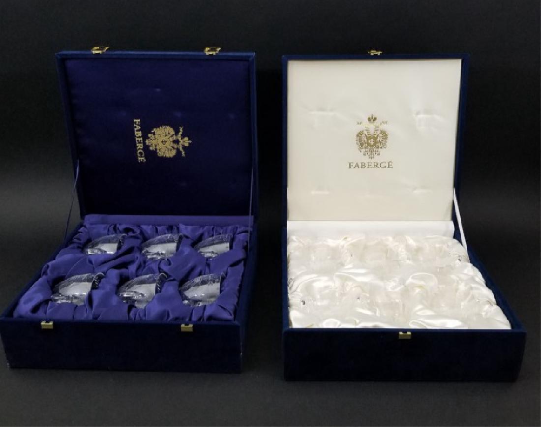 12 Signed Contemporary Crystal Faberge Punch Cups: 12 Signed Contemporary Crystal Faberge Punch Cups in 2 purpose-built fitted boxes with satin lining. Boxes measure 5 x 13 x 13 inches. Cups measure 3 inches tall. Matching lidded punch bowl in a separ