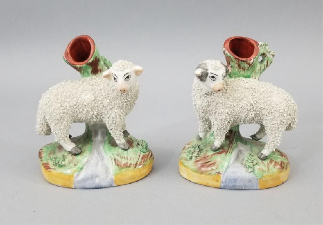 Pair Staffordshire Ware England Lamb Spill Vases: Pair Staffordshire Ware England Lamb Spill Vases. Each marked on bottom. Each measures 4.75 inches in height.