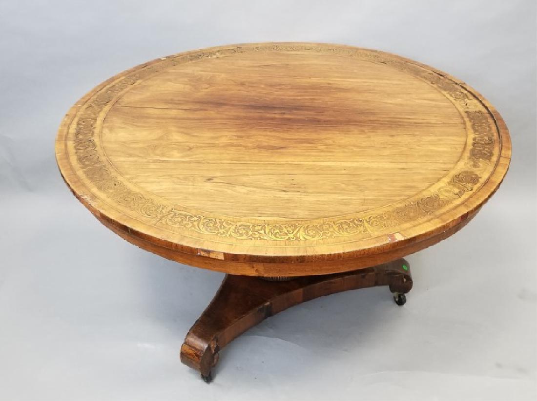 Pedestal Round Wood Table wGlass & Bronze Inlay (1 of 10)
