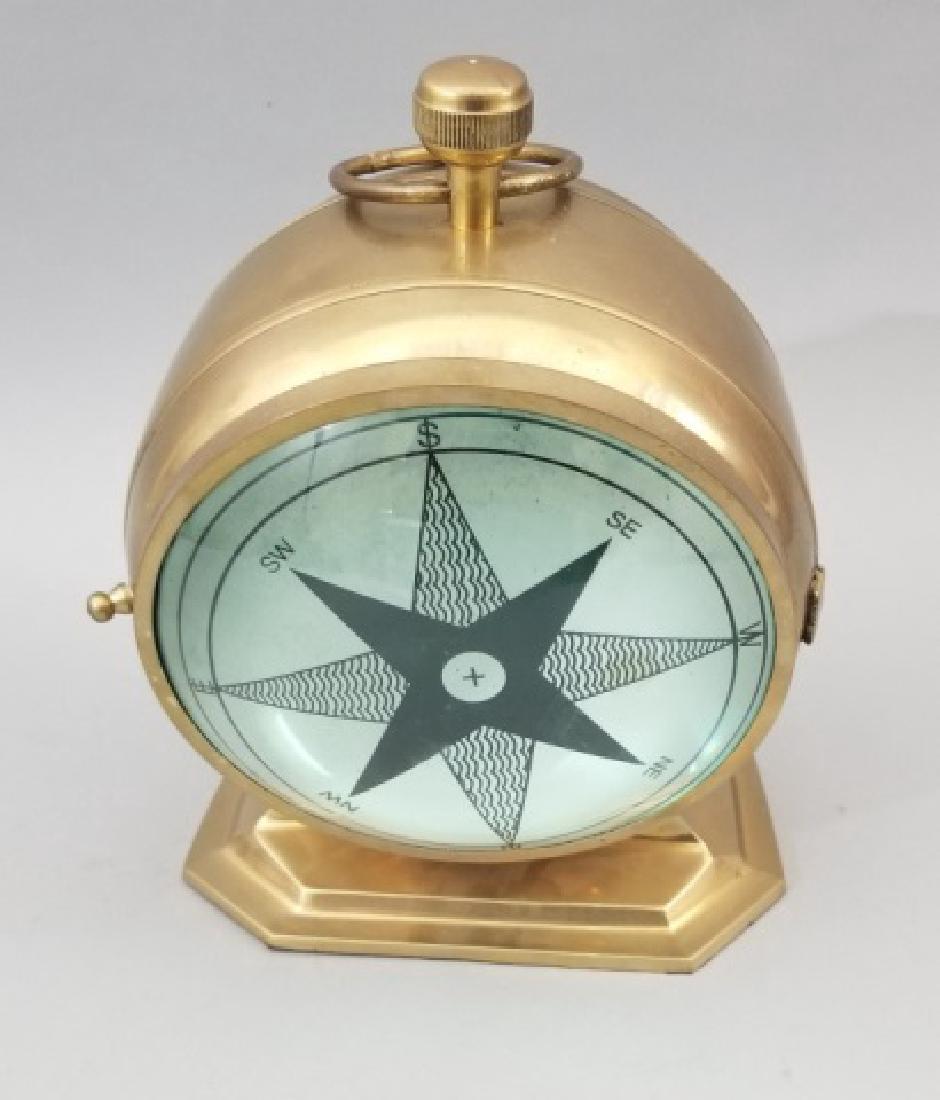 Nautical-Inspired Brass & Tinted Blue Glass Clock (1 of 8)